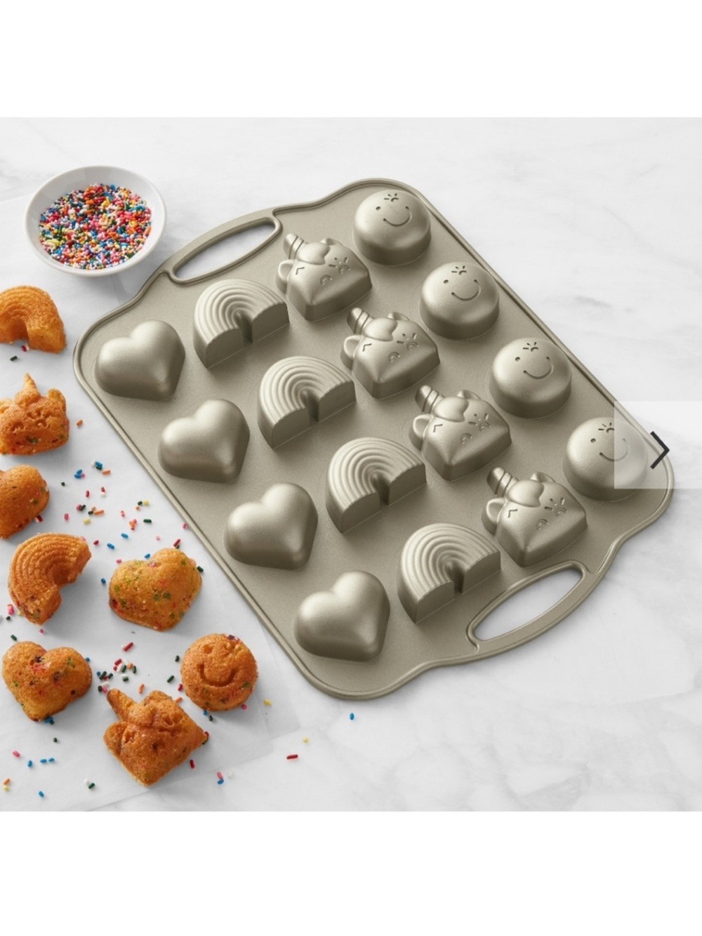 Williams Sonoma cakelet flower shop pan non-stick rainbow unicorn hearts emoji